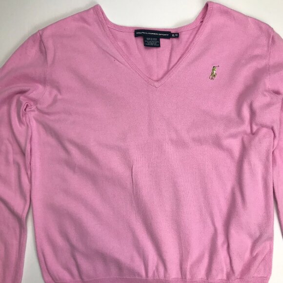 RALPH LAUREN SPORT PINK 100% Cotton XL V-NECK Sweater - Picture 3 of 6